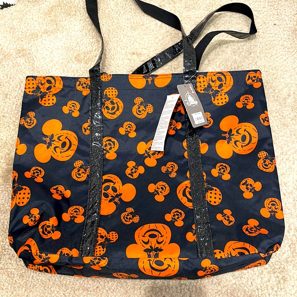 Disney Parks Halloween Mickey Pumpkin Glitter Tote Bag